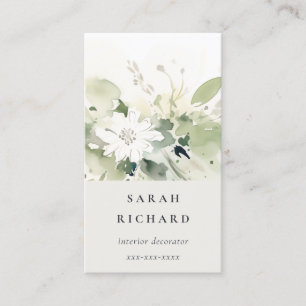 Tarjeta De Visita Elegante Boho moderno Resumen Floral blanca verde