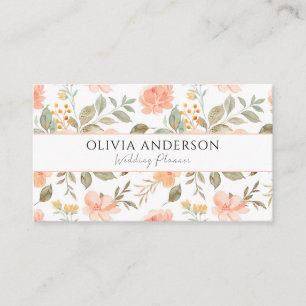 Tarjeta De Visita Elegante Boho Peach Green Floral Watercolor Trendy