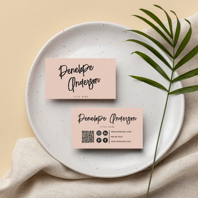 Tarjeta De Visita Elegante Boho Pink QR código moderno de chica únic (Subido por el creador)