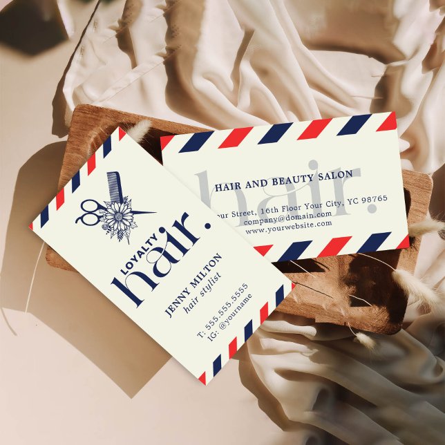 Tarjeta De Visita Elegante Boho Red Blue Scissors Hair Stylist (Subido por el creador)