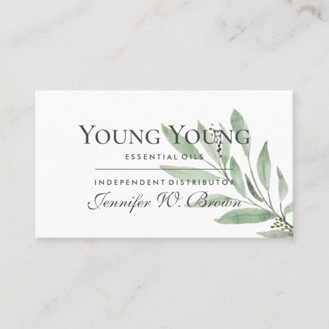 Tarjeta De Visita Elegante Boho Verde Floral Naturaleza Aceites esen (Anverso)