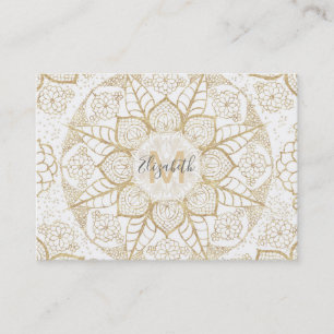 Tarjeta De Visita Elegante Boho White Gold Mandala Floral