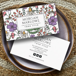Tarjeta De Visita Elegante Boho Wildflower Botánico Floral