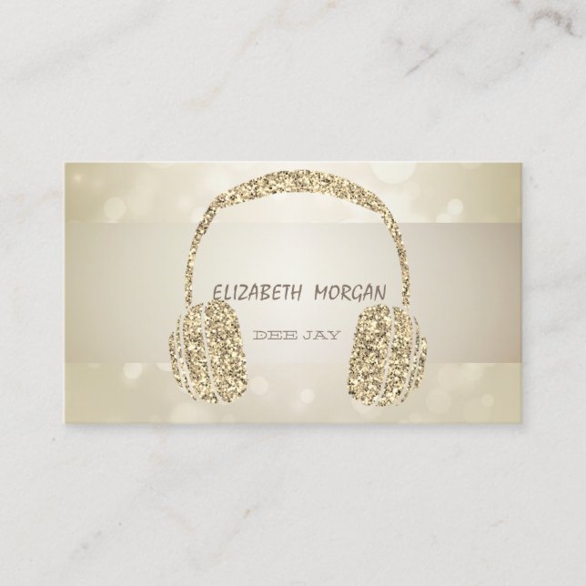 Tarjeta De Visita Elegante Bokeg, auriculares Purpurina de oro (Anverso)