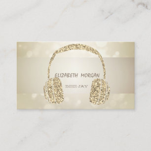 Tarjeta De Visita Elegante Bokeh, auriculares Purpurina de oro