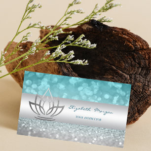 Tarjeta De Visita Elegante Bokeh Brillante Moderno Loto Plateado