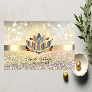 Tarjeta De Visita Elegante Bokeh Dorado, Loto de Yoga Dorado