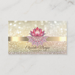Tarjeta De Visita Elegante Bokeh Dorado, Mandala Flor de Loto Yoga