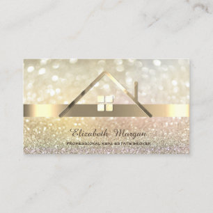 Tarjeta De Visita Elegante Bokeh Gold Agente Inmobiliario Techo de C