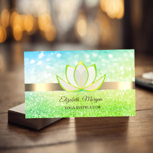 Tarjeta De Visita Elegante Bokeh Gold,Green Lotus Flower Yoga Reiki