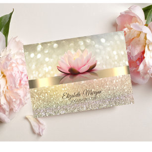 Tarjeta De Visita Elegante Bokeh Gold, instructor de yoga de flores 