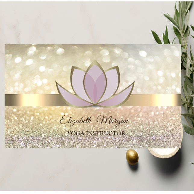 Tarjeta De Visita Elegante Bokeh Gold, Lotus Flower Yoga Reiki (Subido por el creador)