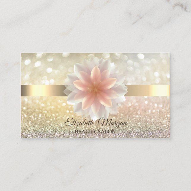 Tarjeta De Visita Elegante Bokeh Gold, Lotus Flower Yoga Reiki Busin (Anverso)