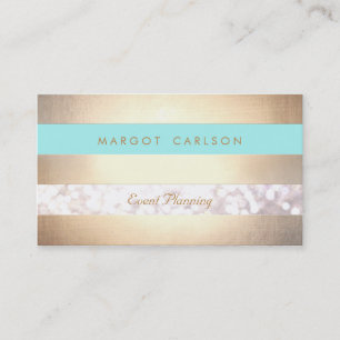 Tarjeta De Visita Elegante Bokeh Gold Stried Moda turquesa ligera