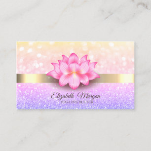 Tarjeta De Visita Elegante Bokeh Gold Stripe Lotus Flower
