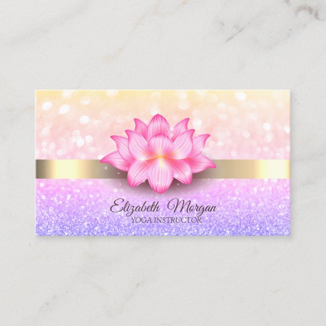 Tarjeta De Visita Elegante Bokeh Gold Stripe Lotus Flower (Anverso)
