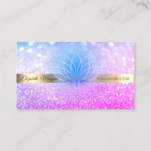 Tarjeta De Visita Elegante Bokeh Gold Stripe Lotus Yoga Instructor