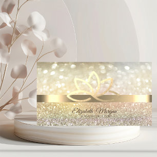 Tarjeta De Visita Elegante Bokeh Instructor de Yoga Loto Dorado