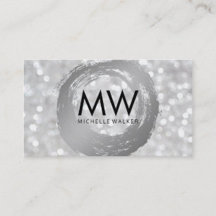 Tarjeta De Visita Elegante Bokeh Mongram Artistic Silver Brushed