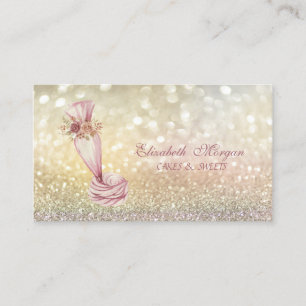 Tarjeta De Visita Elegante Bokeh Piping Bag Flores Whisk Bakery