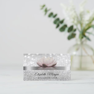 Tarjeta De Visita Elegante Bokeh Plata, Instructor de Yoga de Flor d