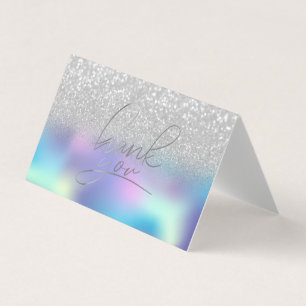 Tarjeta De Visita Elegante Bokeh Plateado Holográfico Gracias