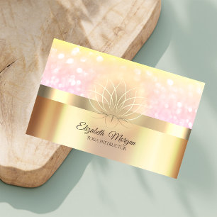 Tarjeta De Visita Elegante Bokeh Profesional Flor de Loto Dorada