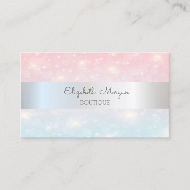 Tarjeta De Visita Elegante Bokeh Purpurina moderno, banda plateada (Anverso)