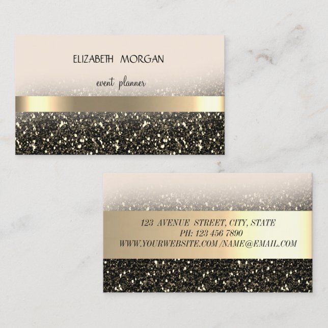 Tarjeta De Visita Elegante Bokeh Purpurinoso moderno, bandas de oro (Anverso / Reverso)