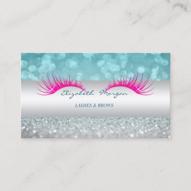 Tarjeta De Visita Elegante Bokeh Purpurinoso moderno, Faux Lashes (Anverso)