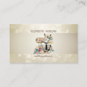 Tarjeta De Visita Elegante Bokeh, raya, mezclador floral retro