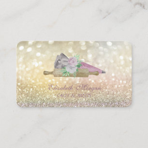 Tarjeta De Visita Elegante Bokeh Rolling Pin Flowery Bakery