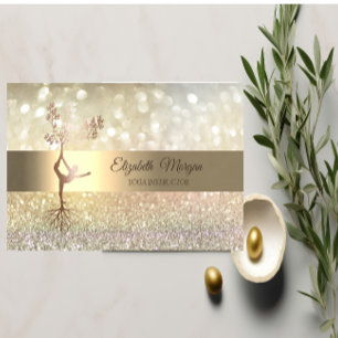 Tarjeta De Visita Elegante Bokeh Silueta de Árbol Dorado Instructor
