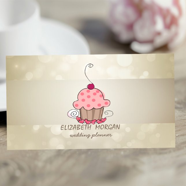 Tarjeta De Visita Elegante Bokeh, Stripe, Cupcake (Subido por el creador)