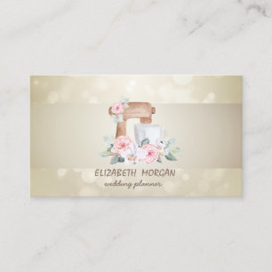 Tarjeta De Visita Elegante Bokeh, Stripe,Flores Mixer