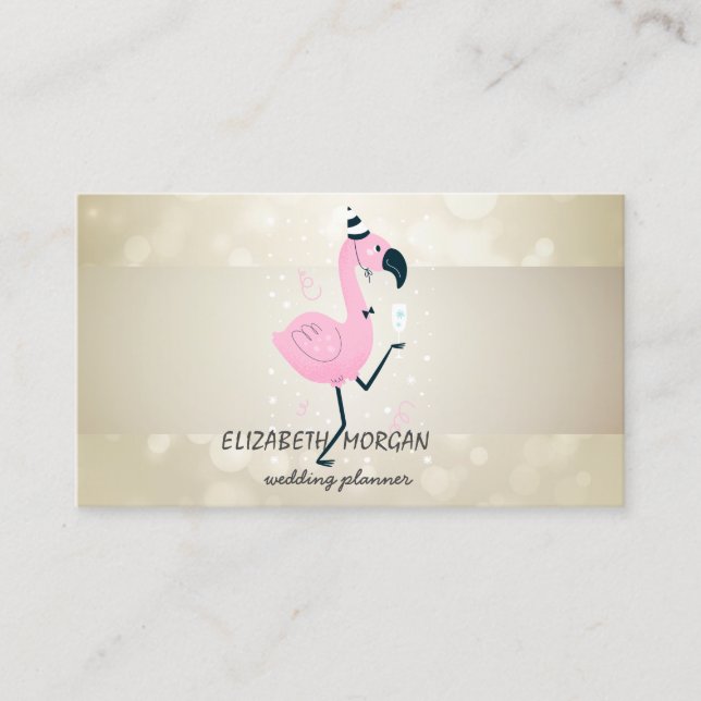 Tarjeta De Visita Elegante Bokeh, Stripe, Guay Pink Flamingo (Anverso)