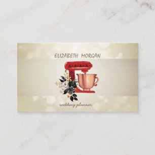 Tarjeta De Visita Elegante Bokeh, Stripe, Mezclador Rojo Floral