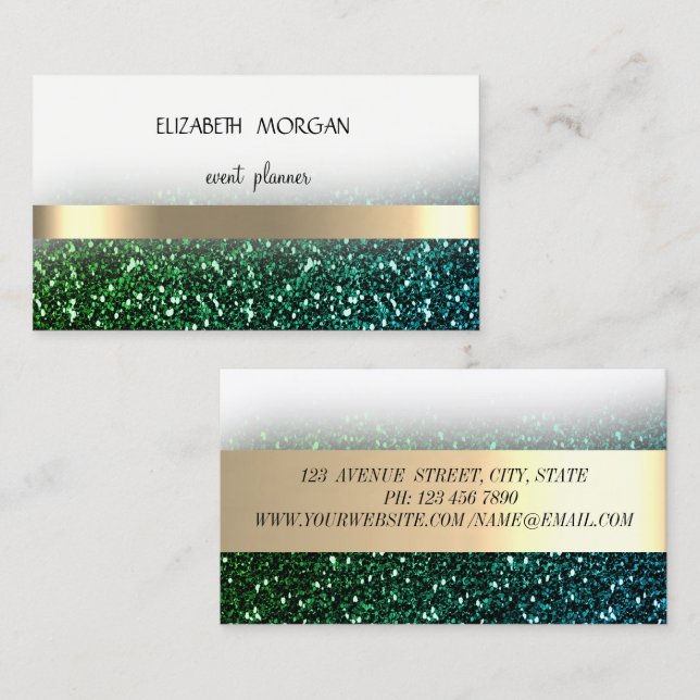 Tarjeta De Visita Elegante Bokeh verde verde Purpurinoso, bandas de  (Anverso / Reverso)