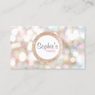 Tarjeta De Visita Elegante Bokeh y Rosa Gold Sequin Nail Salon