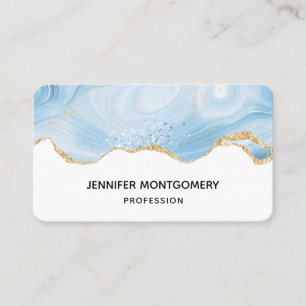 Tarjeta De Visita Elegante borde azul y de oro agate