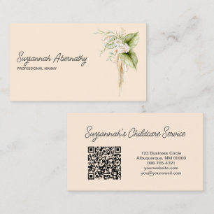 Tarjeta De Visita Elegante borde floral derecho Código QR delantero 