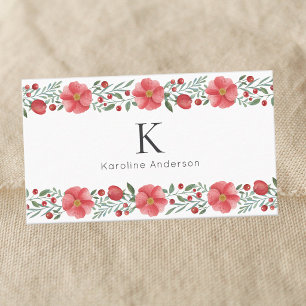 Tarjeta De Visita Elegante borde floral rojo pintado botánico