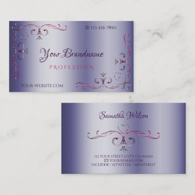 Tarjeta De Visita Elegante borde ornamental rosa rosa rosa rosa nara (Anverso / Reverso)
