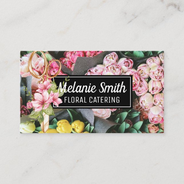 Tarjeta De Visita Elegante Bouquet de flores | Tijeras floristas (Anverso)