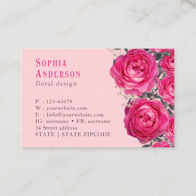 Tarjeta De Visita Elegante Bouquet de Rosas (Reverso)
