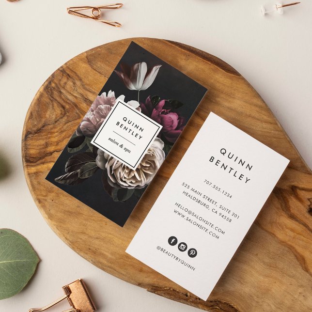 Tarjeta De Visita Elegante Bouquet floral oscuro | Vertical (Subido por el creador)