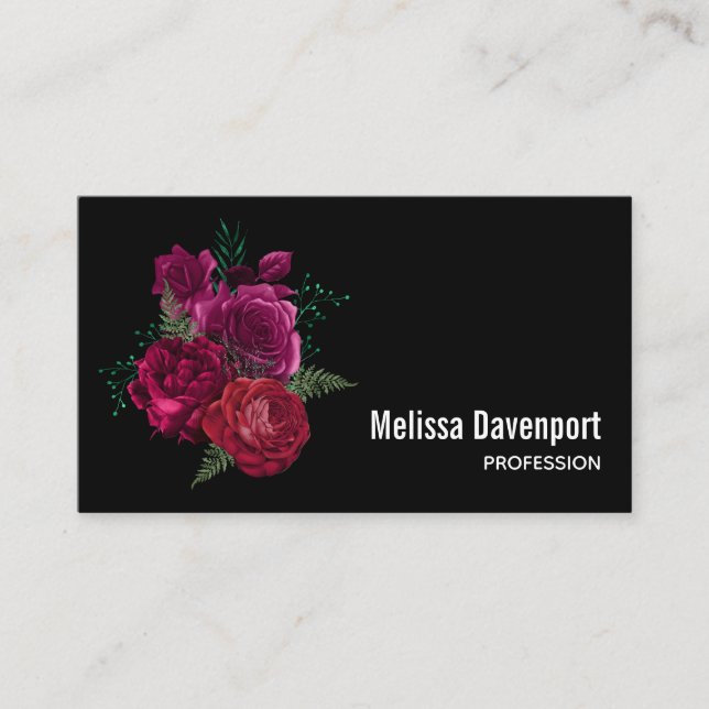 Tarjeta De Visita Elegante Bouquet Magenta Rosa Floral (Anverso)
