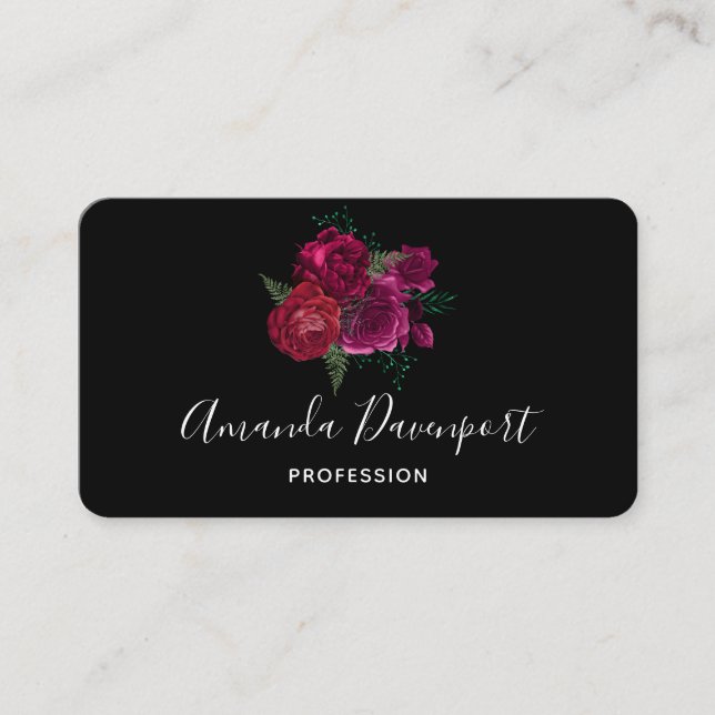 Tarjeta De Visita Elegante Bouquet Magenta Rosa Floral (Anverso)
