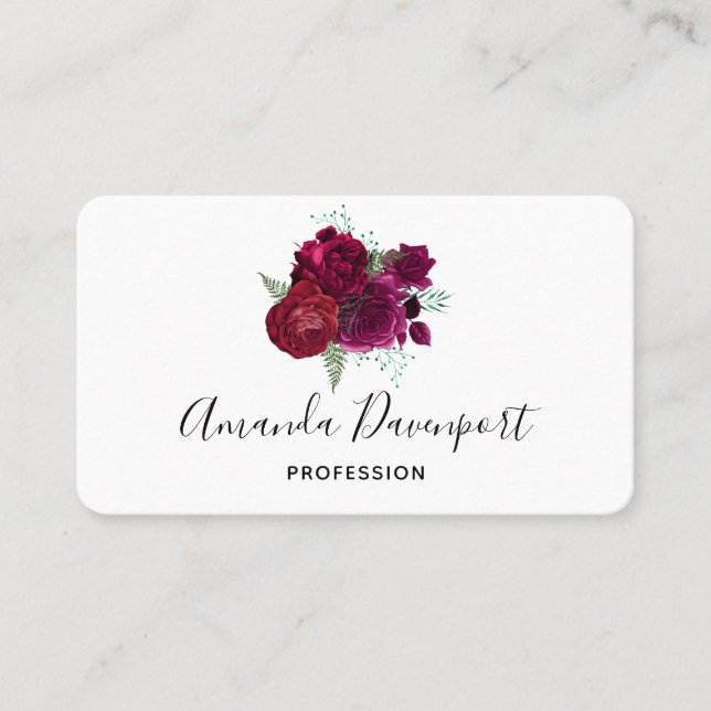 Tarjeta De Visita Elegante Bouquet Magenta Rosa Floral (Anverso)