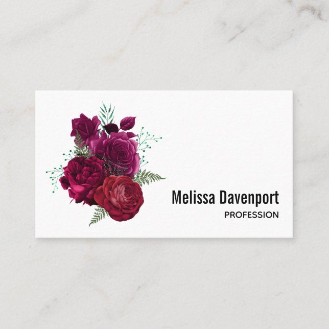 Tarjeta De Visita Elegante Bouquet Magenta Rosa Floral (Anverso)